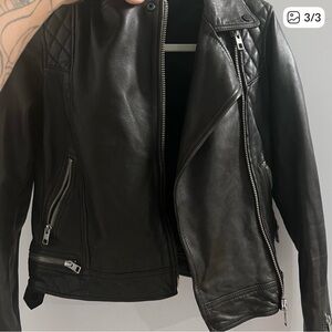 Black Leather Biker Jacket all saints Lamb leather